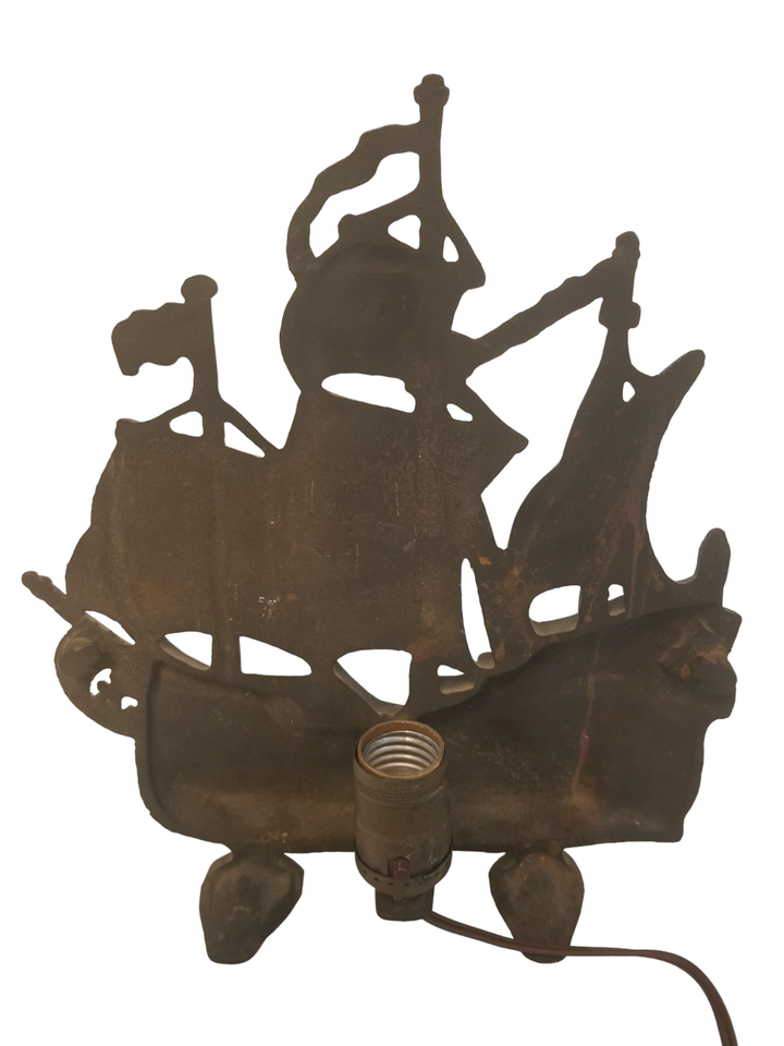 Vintage Sailing Ship Lamp Door Stop Cast Iron Spanish Galleon