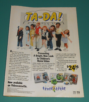 Vintage 1985 Magic Window Childrens Videos Paper Print Ad He-Man 1980s