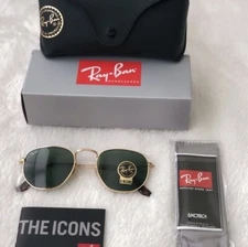 New Ray-Ban Hexagonal Gold Frame/ Green G15 51mm RB3548 Sunglasses