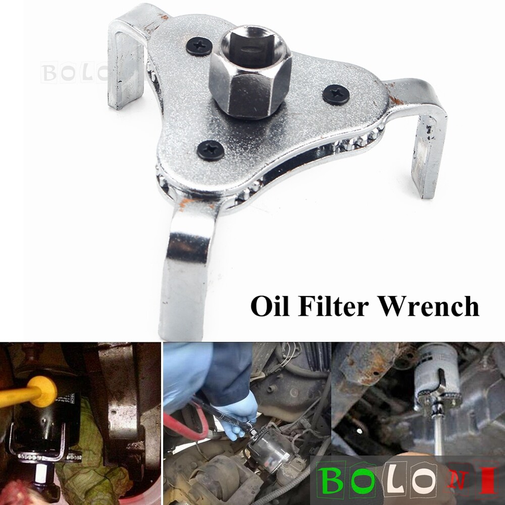 Silver Motorcycle 2-Way Oil Filter Wrench 3-Jaw Remover Socket 1/2
