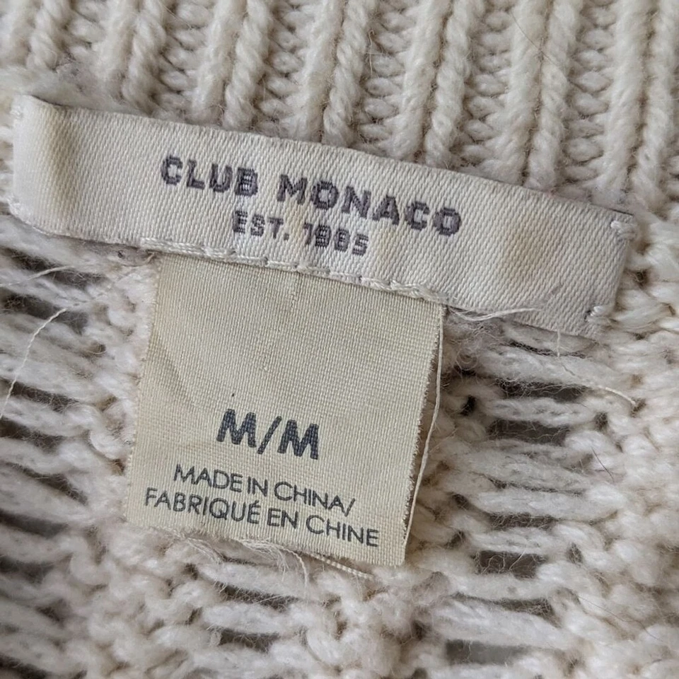 Club Monaco Fisherman Cable Knit Cashmere Wool Blend Sweater Women's sz M Cream - Image 4 of 4