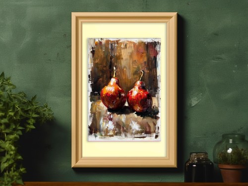 Rustic Red Pears 5"x7" Print on Matte Paper | Elegant Still Life Oil Painting - Picture 7 of 18