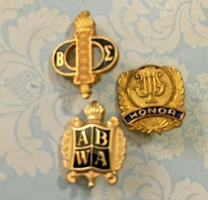 Vintage Beta Epsilon Pin Enamel Pearl Honor Pin + American Business Women Assoc