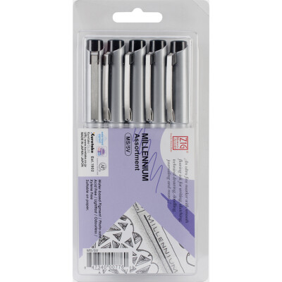 Zig Memory System Millennium Fine Line Marker Assortment, Black Ink, Set of 5