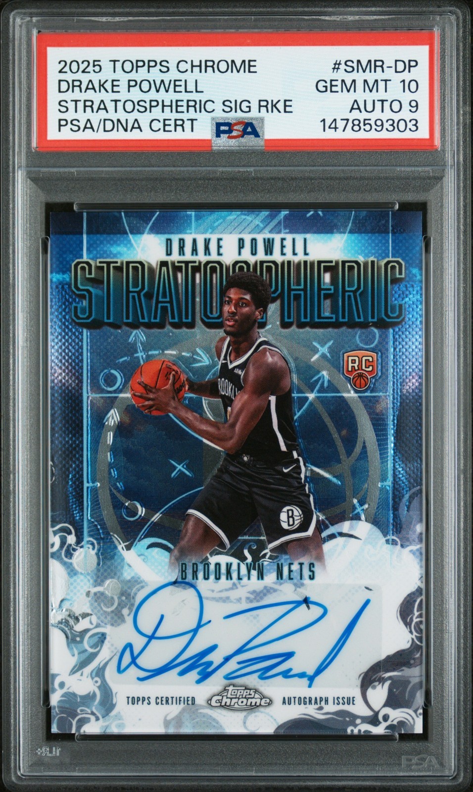 2025 Topps Chrome Drake Powell Rookie Auto Stratospheric Brooklyn Nets PSA 10