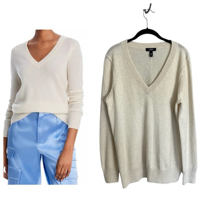 #ad New Aqua 100% cashmere V neck ivory cream sweater classic minimalist preppy XL $49.99