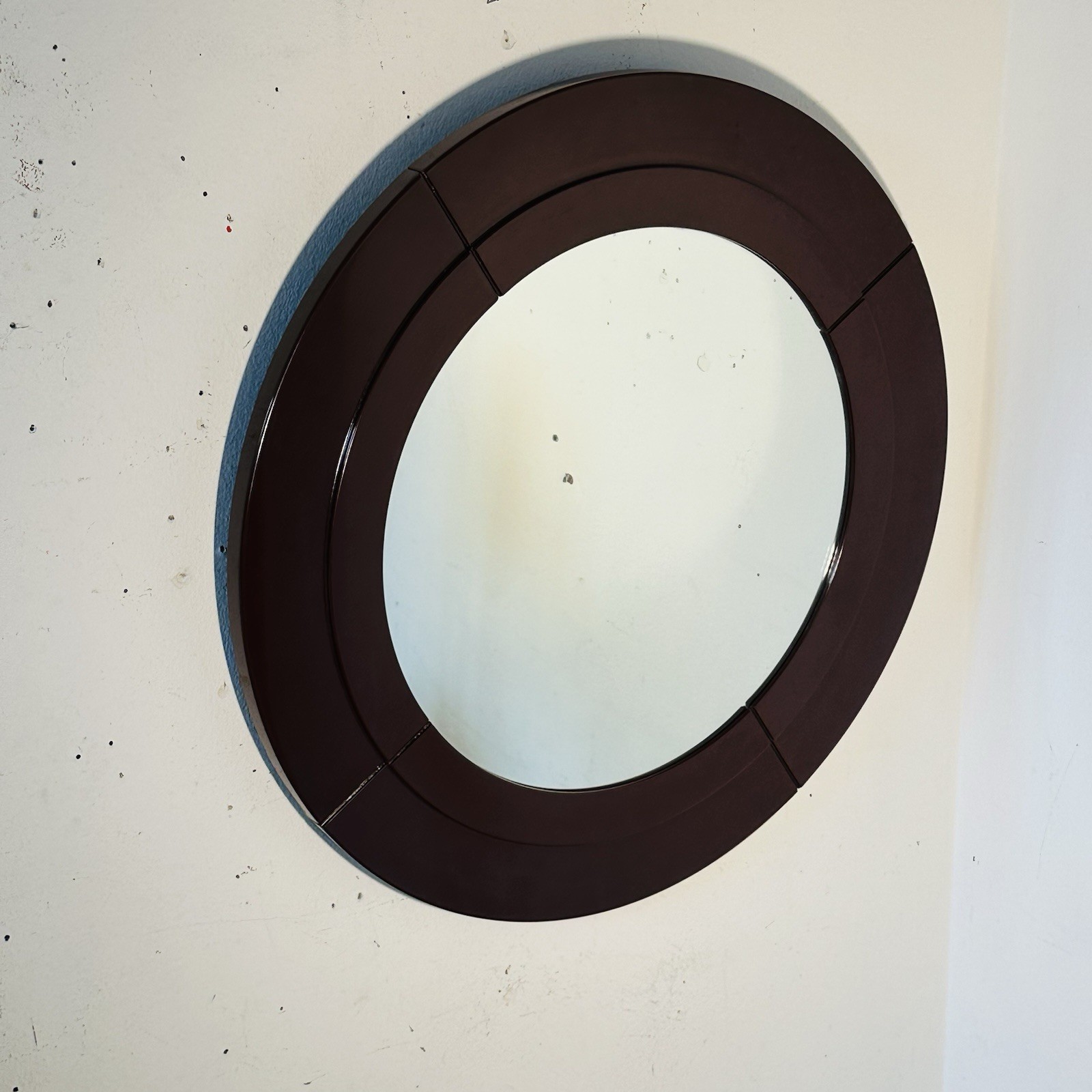 Vintage Round Mirror Kartell Design Anna Castelli Ferrieri 1972 Brown