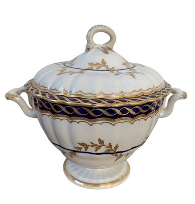 Antique Dr Wall Worcester Cobalt Blue & Gold Gilt Small Tureen Serving Bowl