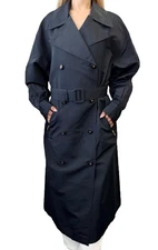 CHANEL Vintage CC Mark Logo Trench Coat Button Pocket Black Gold Silk