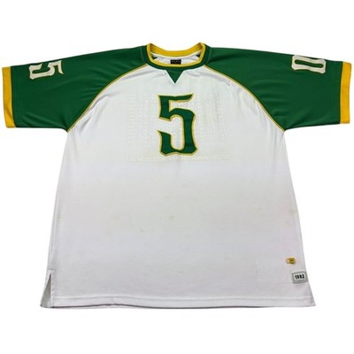 Vintage FUBU #5 Colorblock Jersey White Green Yellow Sports