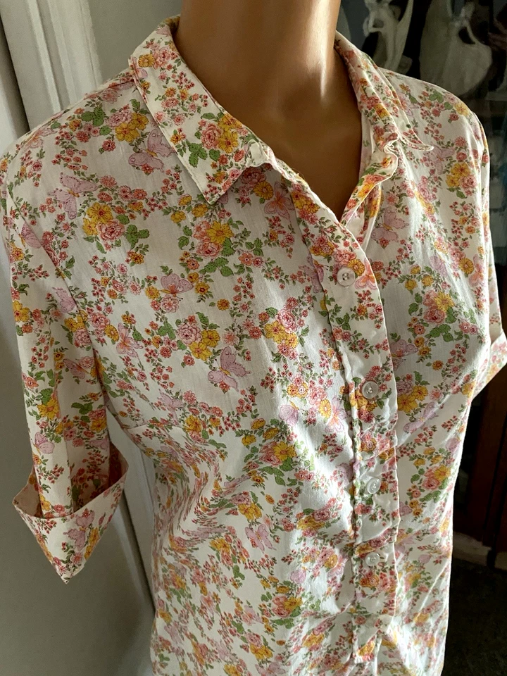 ВИНТАЖНЫЙ 60-Х JEANIE НА СИНИЙ BELL ЦВЕТОЧНЫЙ ХЛОПОК СМЕСЬ SHIFT РУБАШКА ПЛАТЬЕ SZ ~ 13/14 ~ L - Изображение 4 из 4