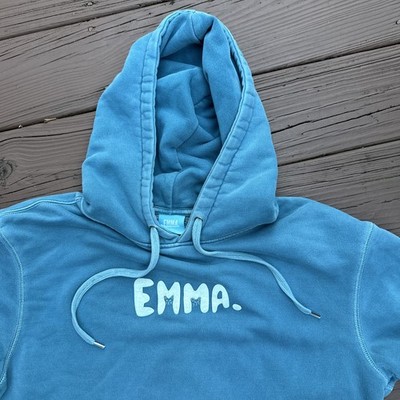 Emma Chamberlain Hoodie Blue Size Large Blue Anything Goes Cats Logo Spellout