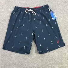 Nautica Swim Shorts Mens Medium Navy Anchor Print Quick Dry Trunks Performance
