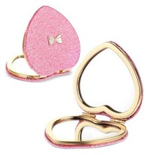 Compact Mirror, Double-Sided Heart Compact Mirror, Magnetic Folding Purse Pink
