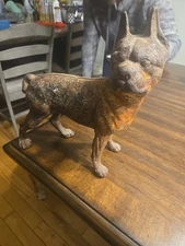 LARGE ANTIQUE HEAVY CAST IRON BOSTON TERRIER BULLDOG DOG DOORSTOP