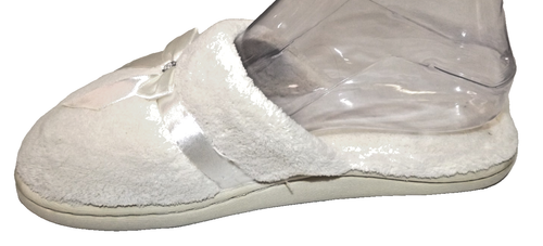 Plush Terry Slippers Ivory Rubber Sole Mule Style F3103031 Sz 5-6 Small Petite - Picture 7 of 24