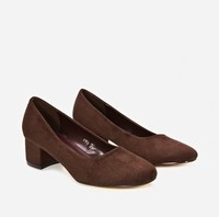 XY LONDON Women’s Brown Suede Court Heels Mid Block Heel Slip On UK 6 EU 39 New