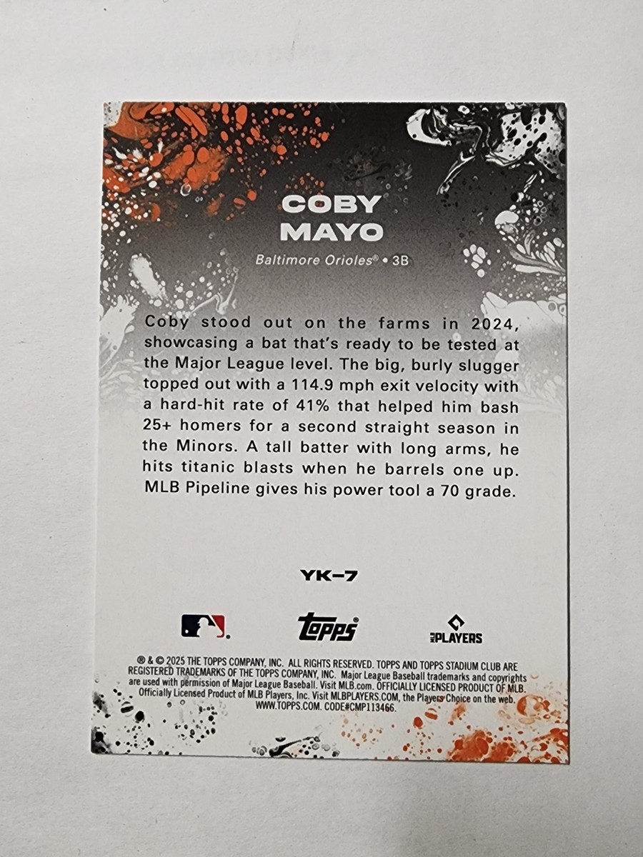 2025 Topps Stadium Club #YK-7 Coby Mayo Yours For The Taking