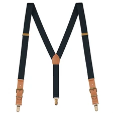 Buyless Fashion Leather End Suspender Mens - 48" Elastic Adjustable 1" - Y Shape