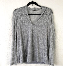 Fairy Grunge Top Womens XL Gray Lace Sheer Feminine Whimsigoth Festival