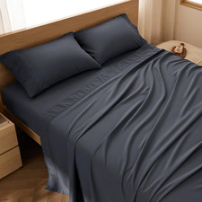 King Size Sheets Set 4 Pieces Dark Grey Soft Cooling Deep Pocket Luxury Bedding
