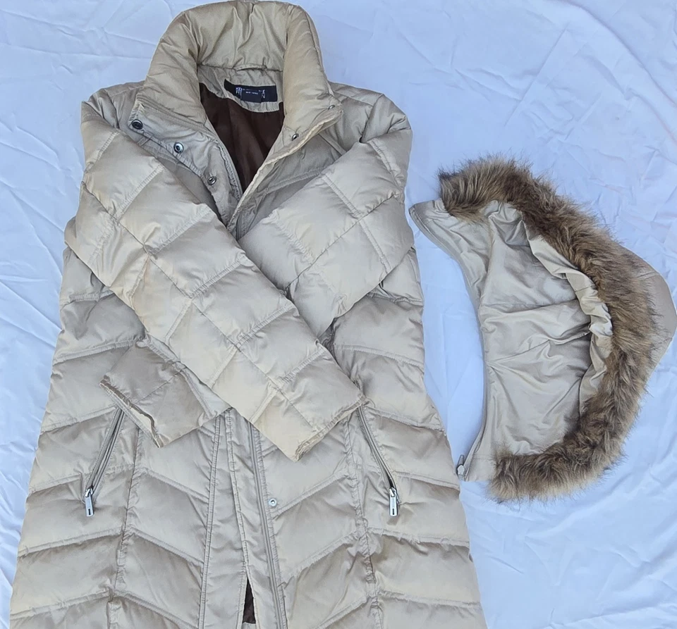 Casaco de inverno feminino Kenneth Cole Reaction longo acolchoado com capuz de pele sintética G/G - Imagem 3 de 4