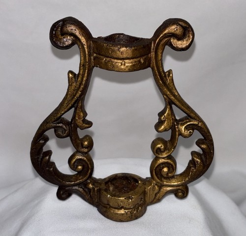 Antique Vintage Art Deco Nouveau Gold Gilt Cast Iron Lamp Spacer Part Harp Lyre
