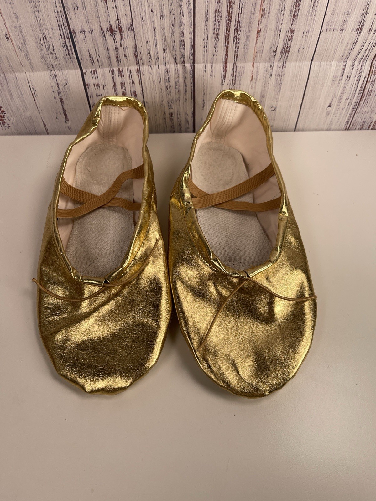 PANTOFOLA D’ORO missfiona scarpe da ballo in pelle PU donna pantofole pancia danza Eu 40 fascia oro