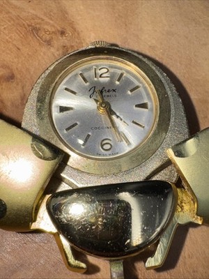 Vintage Jufrex 17 Jewels Gold-Tone Ladybug Pendant Watch Swiss