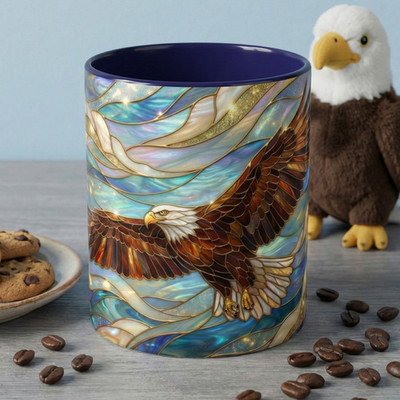 Stained Glass Eagle Mug, Bald Eagle Coffee Mug, Patriotic Cup, Nature Art Gift