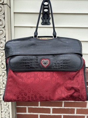 Brighton Ruby Red & Bk Trifold Garment Bag Croc Embossed Leather