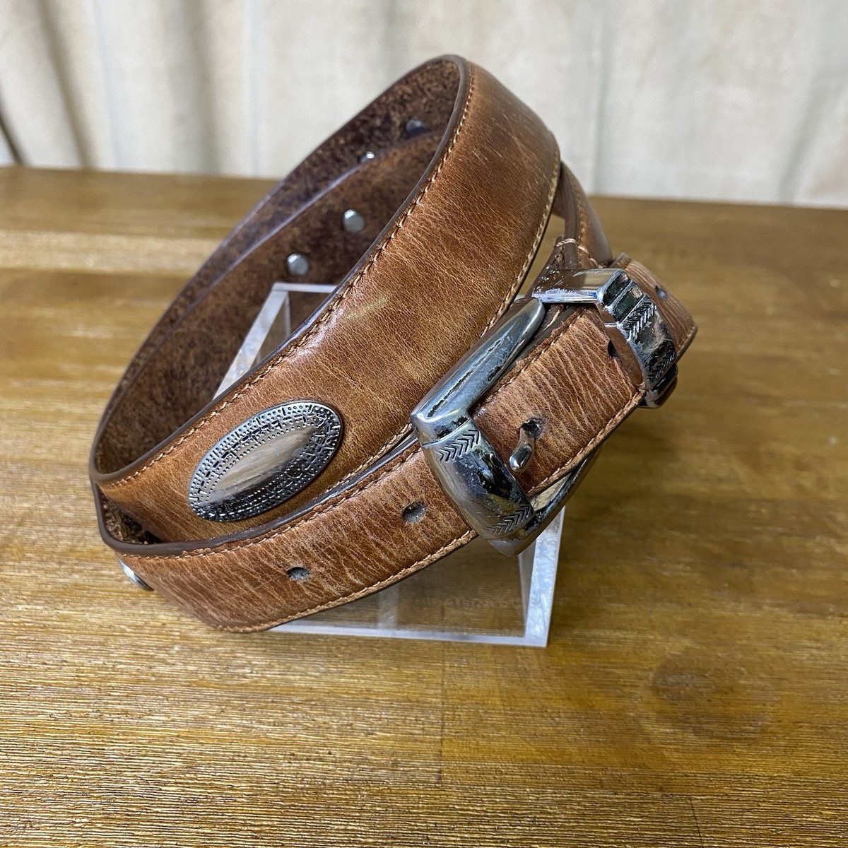 Vintage Concho Belt Western Style Tan Silver Southwestern | eBay display picture 2