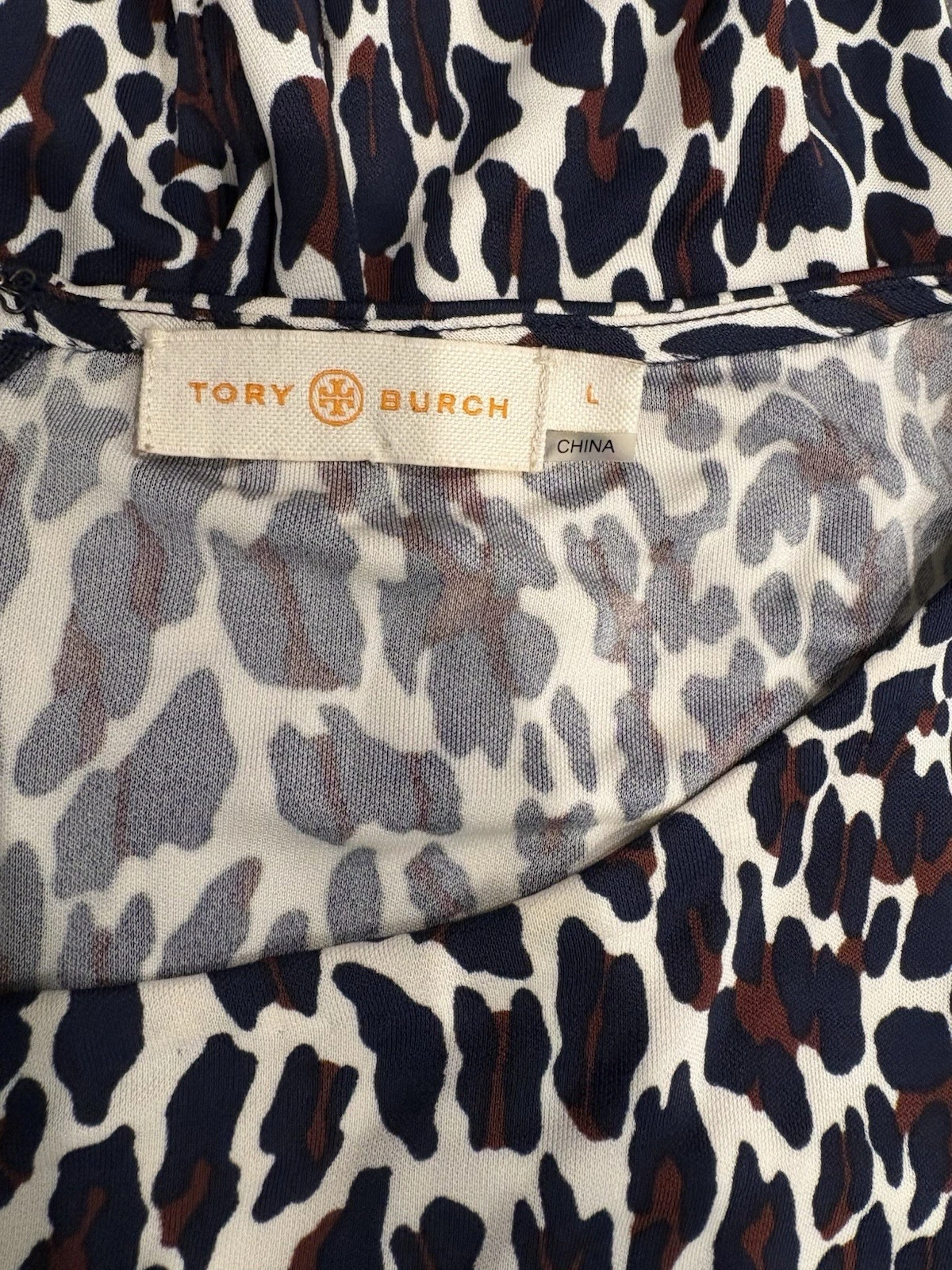 Abito Tory Burch stampa leopardata manica lunga increspato davanti body con taglia large