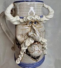 Large Vintage John Coiner Pottery Handcrafted Stoneware Face Mug