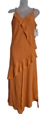 Originality Women’s Orange Sleeveless Wrap Ruffle Dress Size L Bag 4