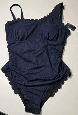 Summer Mae Womens Navy Blue One Piece Swimsuit Size 14