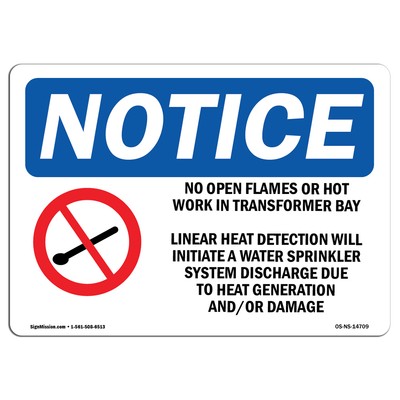 No Open Flames Or Hot Work In With Symbol OSHA Notice Sign Metal Plastic Decal
