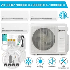 36000 BTU Tri Zone Wifi Mini Split Heat Pump Air Conditioner 2 x 9000 +18000 BTU