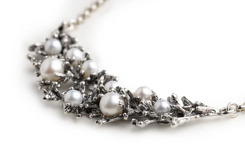 Collana 925 placcato rutenio con perle freshwater sferiche - Immagine 2 di 3