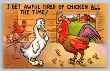 Vintage Tichnor Bros Comic Postcard Farmyard Chicken & Duck Cartoon