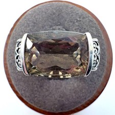 VTG Sterling Silver 925 Smoky Quartz Cushion Cut Statement Ring Size 7