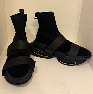 Balmain B-Bold High Top Sneakers Black Gold Men s US 10 EU 43