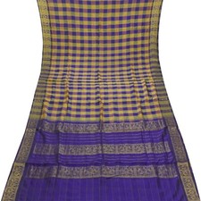 Vintage Multicolor Sarees 100 Pure Cotton Zari Handwoven Checks Sari 5YD Fabric