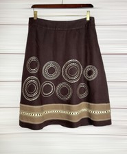 TALBOTS Vintage A-Line Skirt Chocolate Brown Linen Embroidered Knee Length US 8