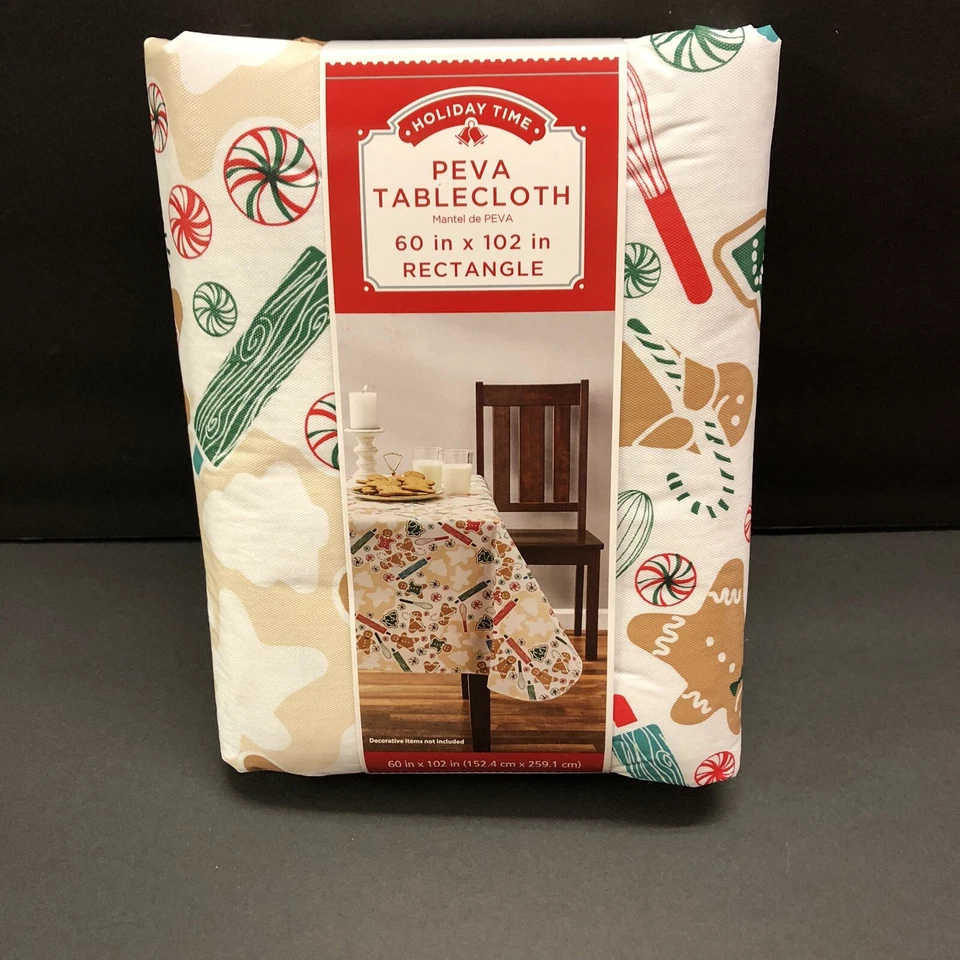 NEW! 60x102 Mainstays Gingerbread Tablecloth 100% PEVA Vinyl non-woven backing - Image 2 of 4