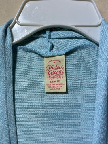 Faded Glory Girls AQUA blue Marble Open 3/4 Sleeve Lghtwt Cardigan Sz L 10/12 - Picture 2 of 9