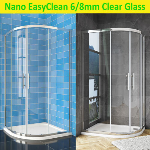 Quadrant Shower Enclosure 6/8mm Easy Clean NANO Glass Clear Door StoneTray Waste