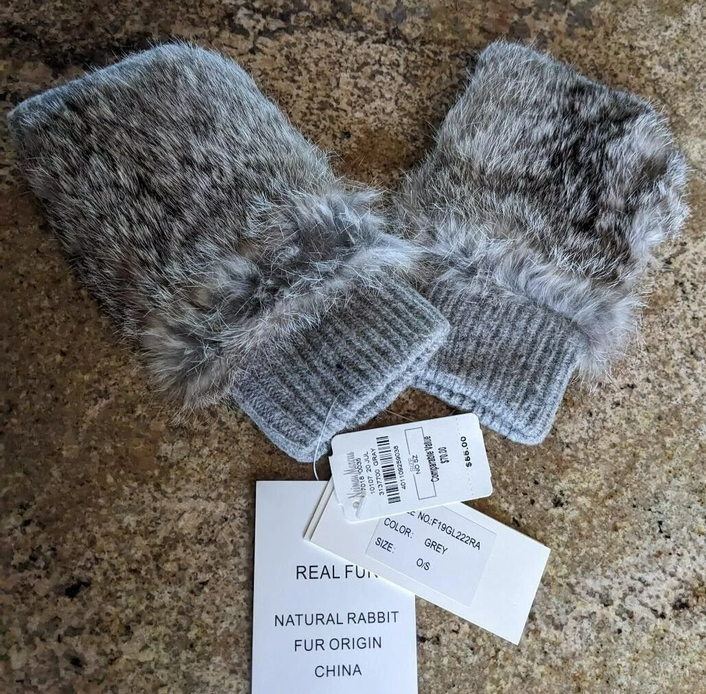 Rabbit fur fingerless gloves deals