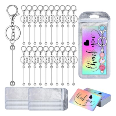 Metal Beaded Keychain for Jewelry Making, with Resealable Bag Appreciation Cards