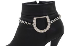 Women Silver Metal Boot Chain Bracelet Shoe Western Horseshoe Charm Animal Horse